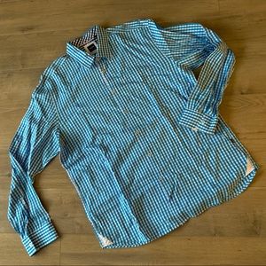 Hugo Boss Checker / Gingham Teal and White Oxford
